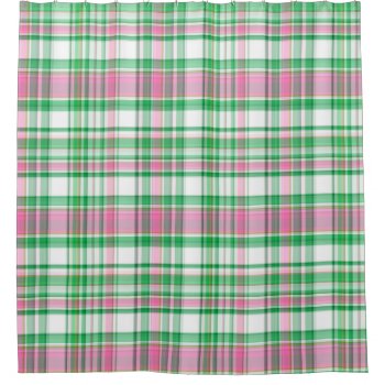Emerald Green  Hot Pink  White Preppy Madras Plaid Shower Curtain by FantabulousPatterns at Zazzle