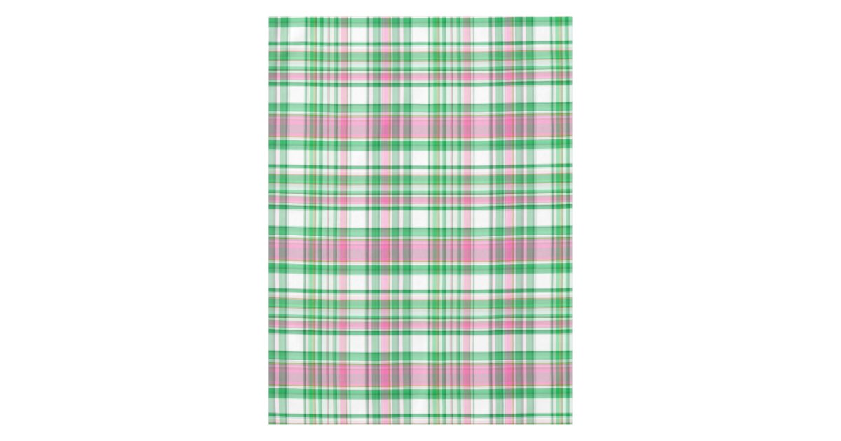Emerald Green, Hot Pink, White Preppy Madras Plaid Tablecloth | Zazzle