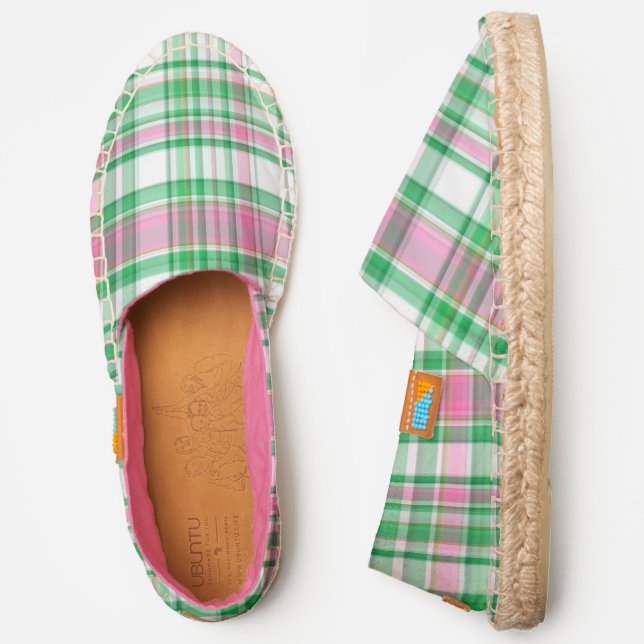 Emerald Green Hot Pink Wht Preppy Madras Espadrilles (Side)