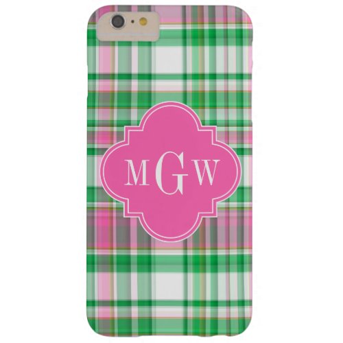 Emerald Green Hot Pink Wht Preppy Madras Monogram Barely There iPhone 6 Plus Case