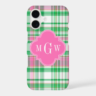 Emerald Green Hot Pink Wht Preppy Madras Monogram iPhone 17 Case