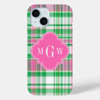 Emerald Green Hot Pink Wht Preppy Madras Monogram