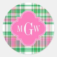 Emerald Green, Hot Pink, White Preppy Madras Plaid Wrapping Paper