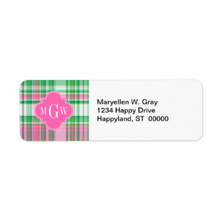 Emerald Green Hot Pink Wht Preppy Madras Monogram Label
