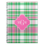 Emerald Green Hot Pink Wht Preppy Madras Monogram Notebook
