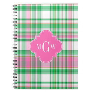 Emerald Green Hot Pink Wht Preppy Madras Monogram Notebook