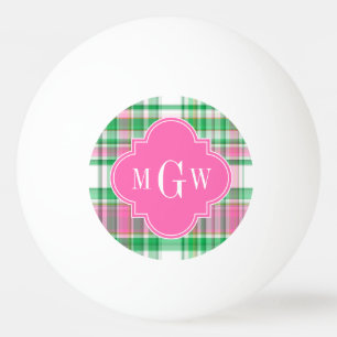 Emerald Green Hot Pink Wht Preppy Madras Monogram Ping-Pong Ball