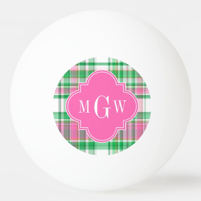 Emerald Green Hot Pink Wht Preppy Madras Monogram Ping-Pong Ball (Front)