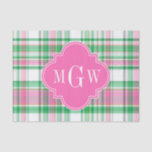 Emerald Green Hot Pink Wht Preppy Madras Monogram Tissue Paper