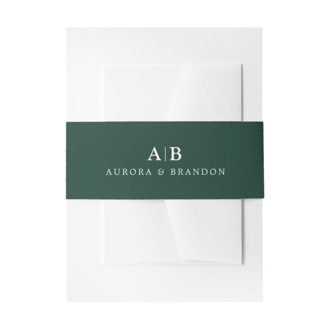 Emerald Green initials wedding  Invitation Belly Band (Front Example)