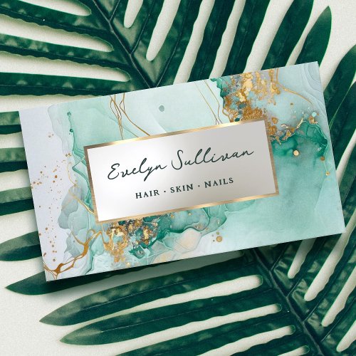 emerald green ink marble business card