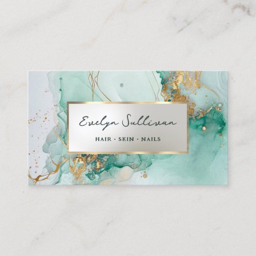 emerald green ink marble business card