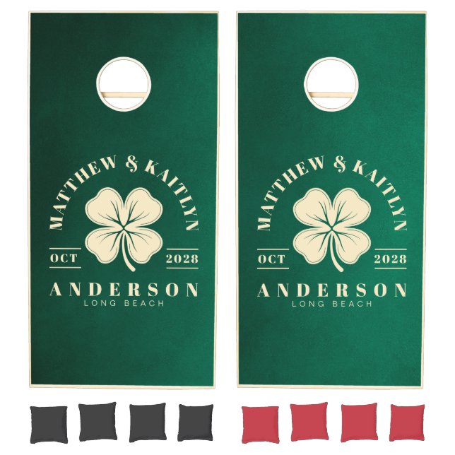Emerald Green Irish Clover Wedding Crest Cornhole Set (Set)