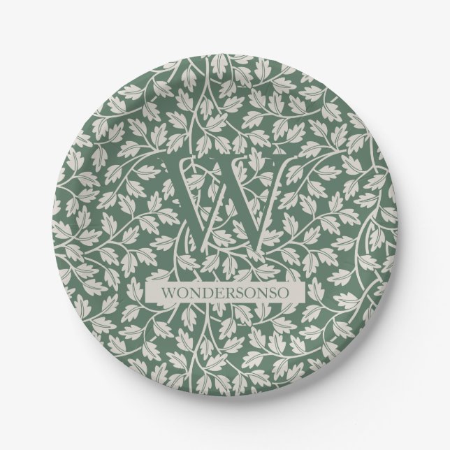 Emerald Green Ivory Flower two dual Paper Plates (Front)
