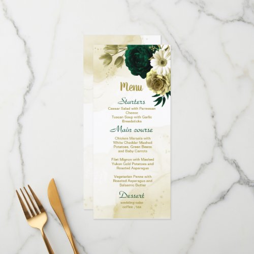 Emerald green ivory gold floral  menu