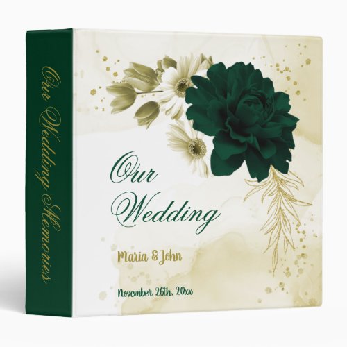 Emerald green ivory gold flowers photo album 3 ring binder