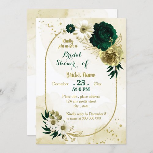 Emerald green ivory gold geometric bridal shower invitation