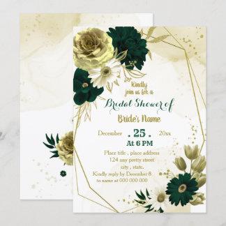 Emerald green ivory gold geometric bridal shower invitation