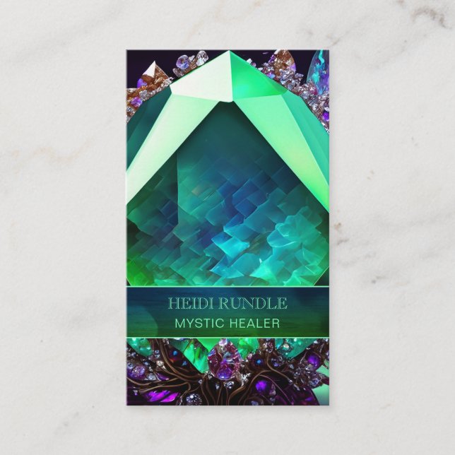 Emerald Green Jewel Mystic Healer Gemstone Crystal Business Card (Front)