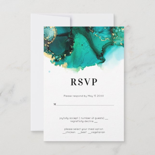 Emerald Green Jewel Tone Wedding RSVP (Front)