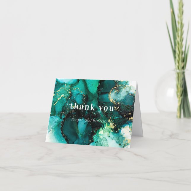 Emerald Green Jewel Tone  Wedding Thank you Card (Front)