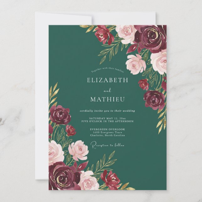 Emerald Green Lavish Winter Wedding Invitation (Front)