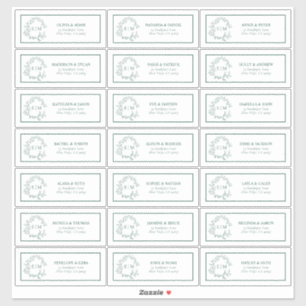Emerald Green Leafy Crest Monogram Guest Address Sticker