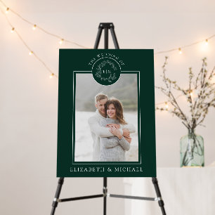 Emerald Green Leafy Crest Monogram Photo Wedding Foam Board