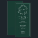 Emerald Green Leafy Crest Monogram Wedding Menu<br><div class="desc">Create the perfect reception setting! We're loving this trendy, modern emerald green 4"x 9" wedding menu! Simple, elegant, and oh-so-pretty, it features a hand drawn leafy wreath encircling a modern wedding monogram. It is personalized in elegant typography, and accented with hand-lettered calligraphy. Finally, it is trimmed in a delicate frame....</div>