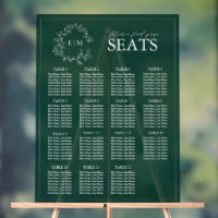 Emerald Green Leafy Crest Monogram Wedding Seating