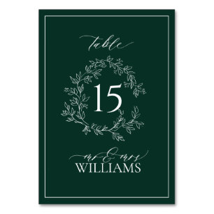 Emerald Green Leafy Crest Monogram Wedding Table Number