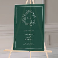Emerald Green Leafy Crest Monogram Welcome Wedding