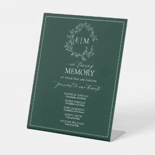 Emerald Green Leafy Monogram In Loving Memory Pedestal Sign