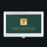 Emerald Green Leather Business Corporate Gold Logo Business Card Case<br><div class="desc">This luxury business card holder boasts a refined Emerald Green leather-textured illustration, perfectly paired with your business logo over a faux gold overlay for a premium, professional look. Your name, profession, or firm name stands out in opulent gold-tone lettering, creating a timeless and unforgettable impression. Ideal for professionals across various...</div>