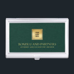 Emerald Green Leather Business Corporate Gold Logo Business Card Case<br><div class="desc">This luxury business card holder boasts a refined Emerald Green leather-textured illustration, perfectly paired with your business logo over a faux gold overlay for a premium, professional look. Your name, profession, or firm name stands out in opulent gold-tone lettering, creating a timeless and unforgettable impression. Ideal for professionals across various...</div>