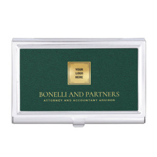 Emerald Green Leather Business Corporate Gold Logo Card Case