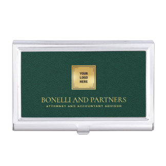 Emerald Green Leather Business Corporate Gold Logo Card Case