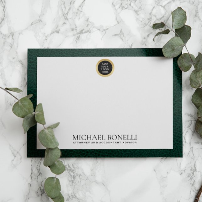 Emerald green Leather Gold Square Logo Monogram Note Card (Creator Uploaded)