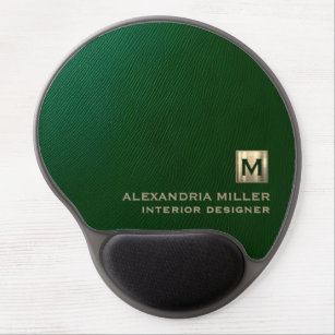 Emerald Green Leather Look Monogrammed Gel Mouse Pad