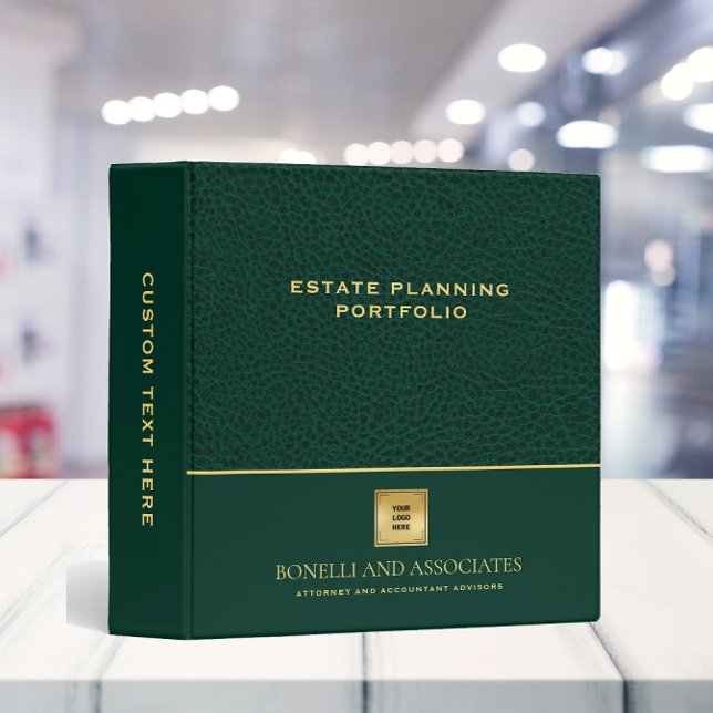 EMERALD GREEN Leather Professional LOGO Portfolio  3 Ring Binder (Creator Uploaded)