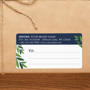 Emerald Green Leaves Business Shipping Label