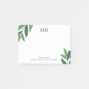 Emerald Green Leaves Monogram Post-it Notes