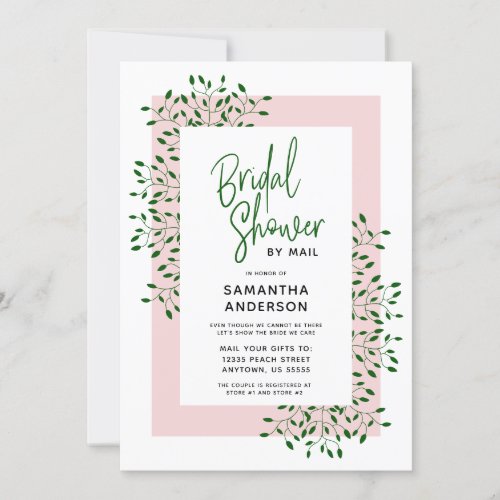 Emerald Green Leaves Pink Bridal Shower By Mail Invitation