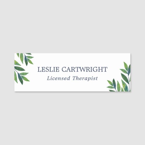 Emerald Green Leaves _ Therapist Name Tag
