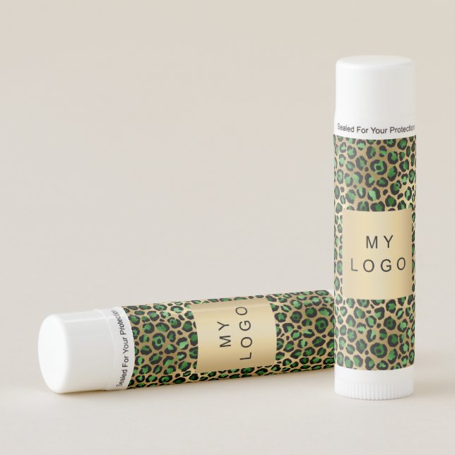 Emerald green leopard gold business logo lip balm (Front)
