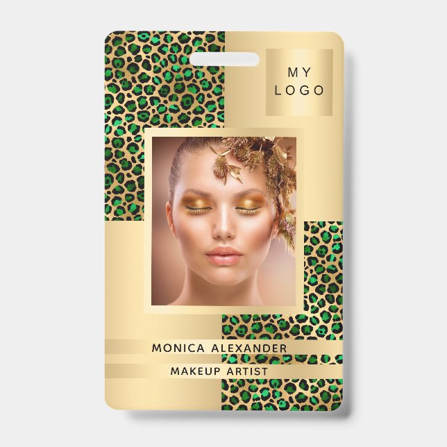 Emerald green leopard photo business badge (Front)