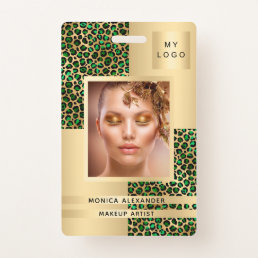 Emerald green leopard photo business badge