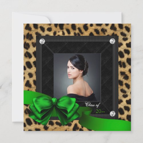 Emerald Green Leopard Photo Graduation Announcement