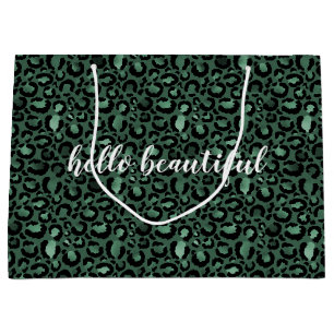 Emerald Green Leopard Print personalized quote Large Gift Bag