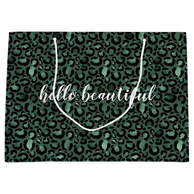 Emerald Green Leopard Print personalized quote Large Gift Bag (Front)